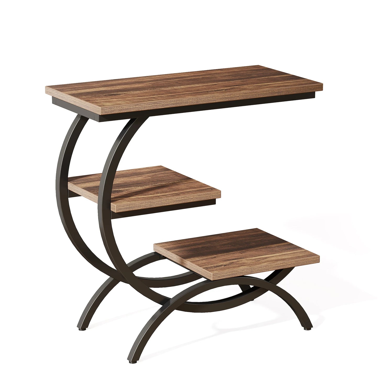 Tribesigns C-Shaped End Table Industrial 3-Tier With Storage Shelves