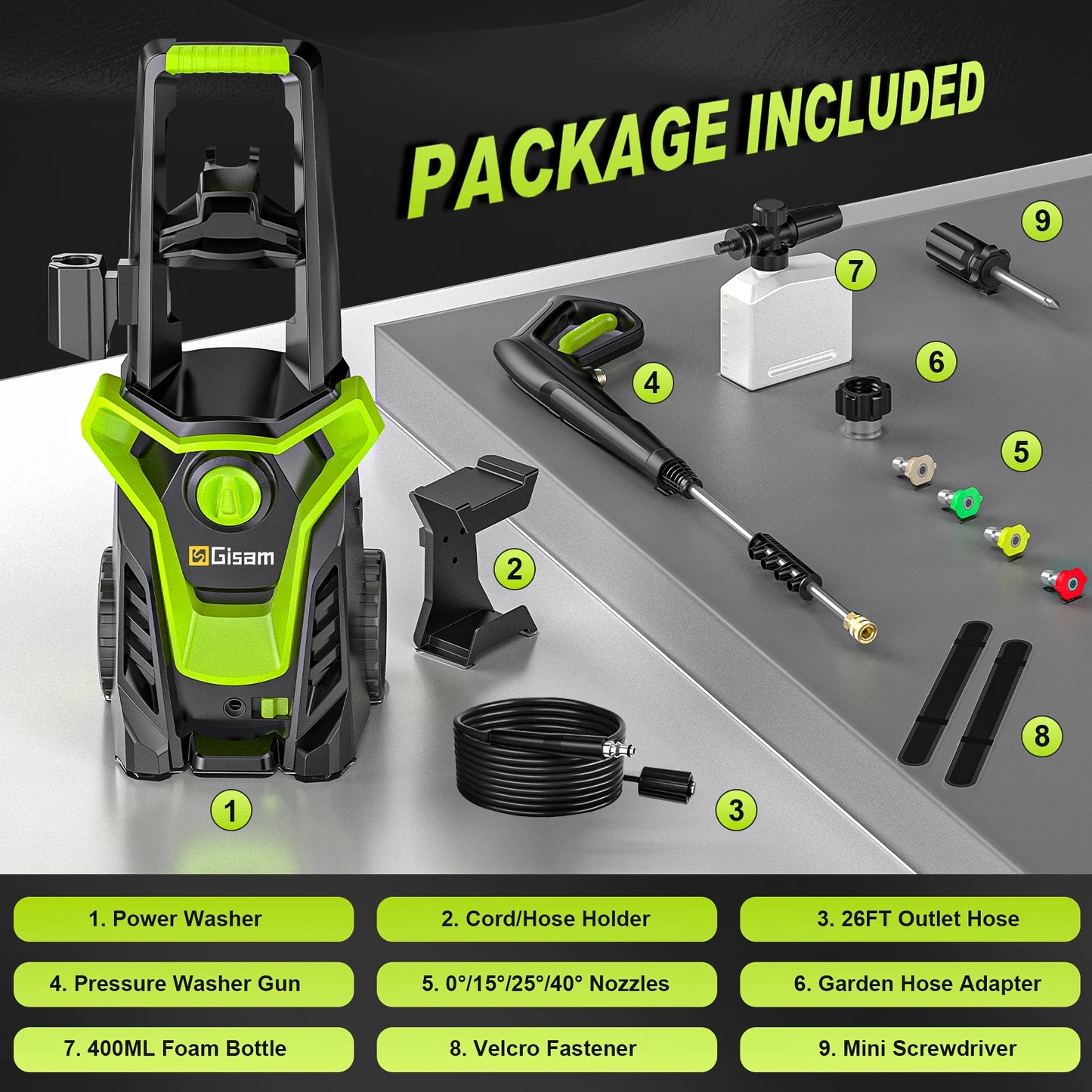 Gisam 4800 PSI Electric Pressure Washer 1800W With Adjustable Nozzle