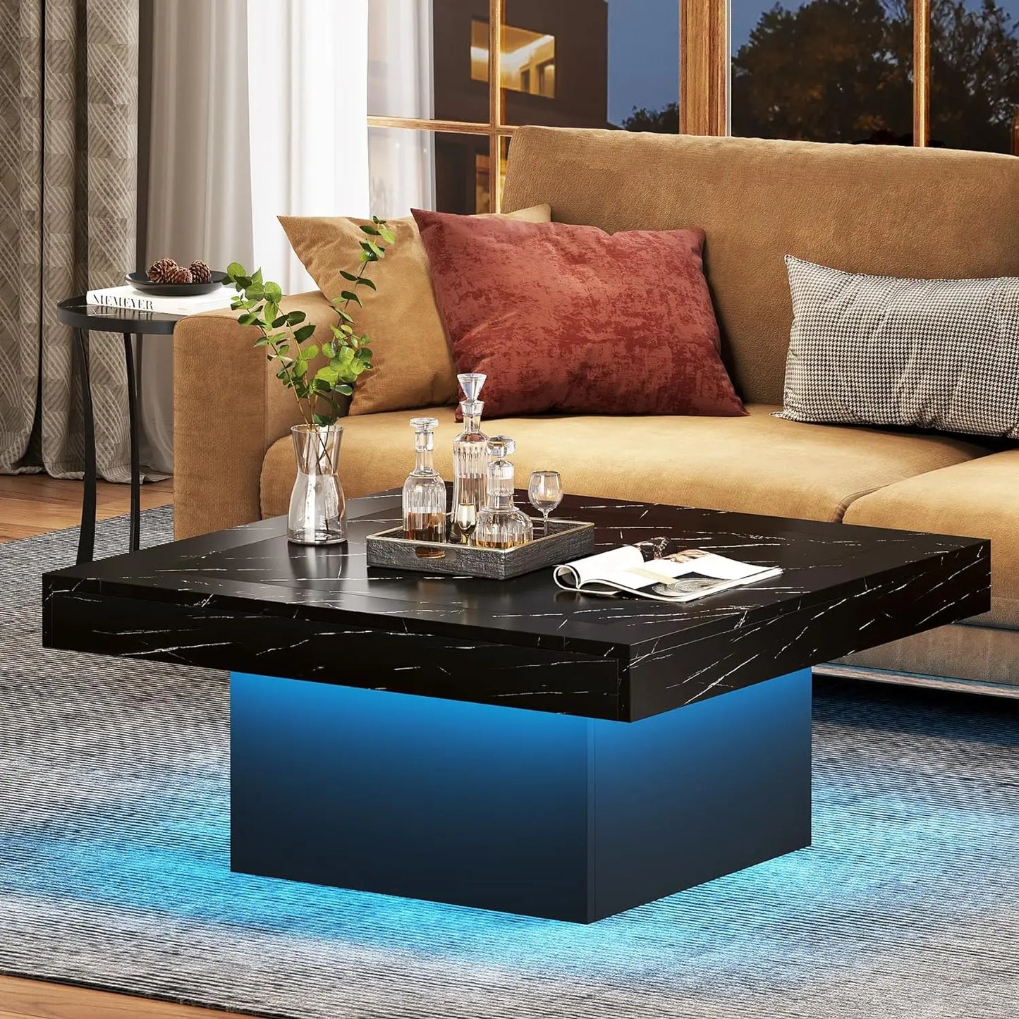 Tribesigns Square LED Coffee Table Engineered Wood