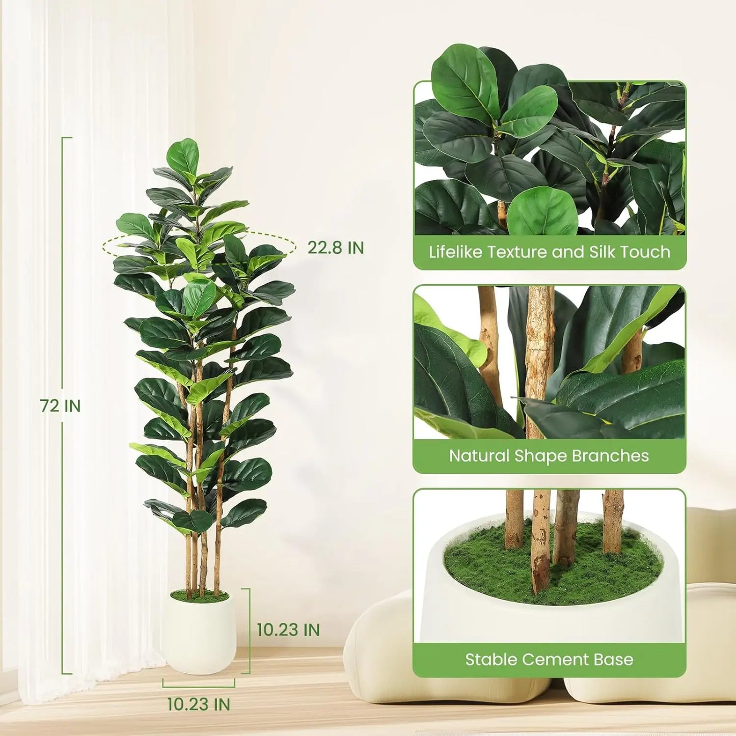 HiMISSCN Fiddle Leaf Fig Tree With Pot Artificial Plant Decor
