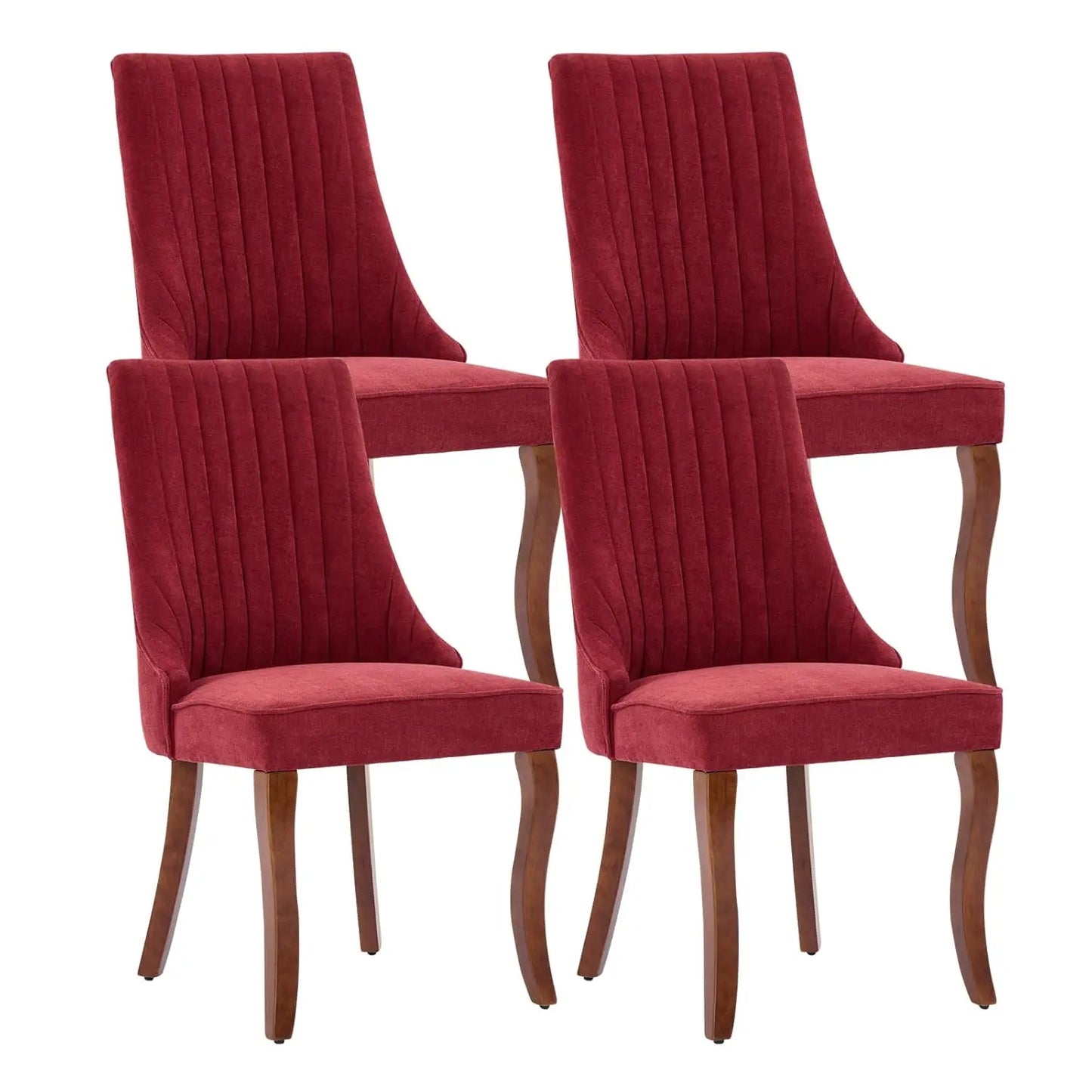 Dining Chairs Set Of 4 Linen Channel Tufted Wood Legs