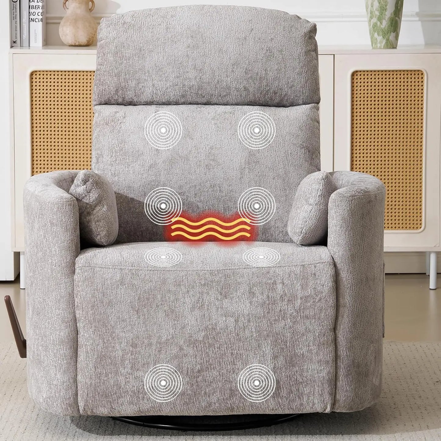 Swivel Rocker Recliner With Massage And Heat Adjustable Headrest