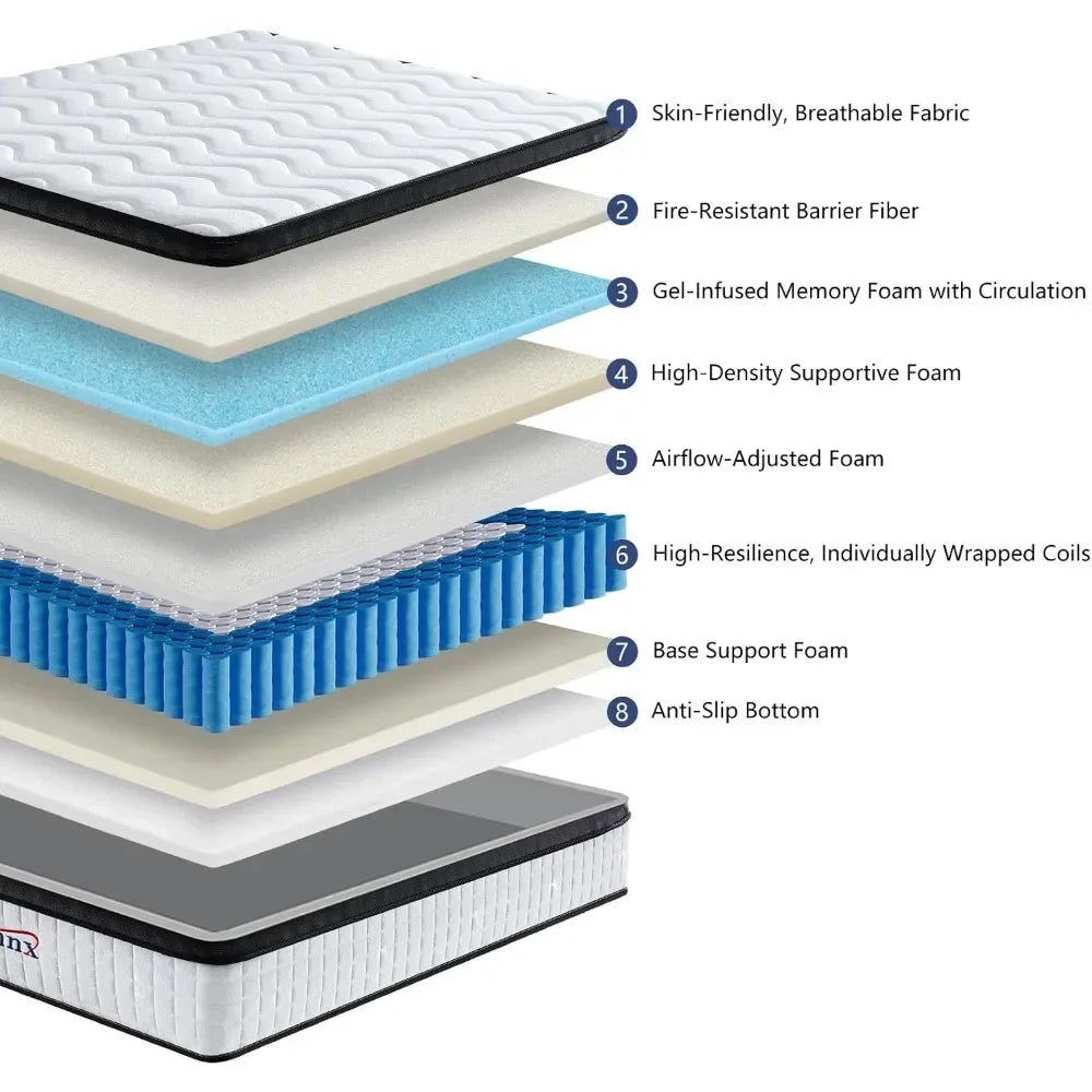 GUANGBAI Gel Infused Memory Foam Mattress Edge Support