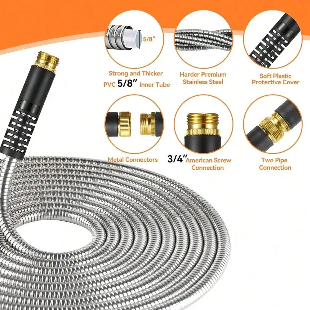 Stainless Steel Garden Hose With Heavy Duty Spray Nozzle