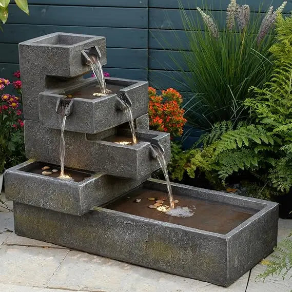 Tankana Tiered Water Fountain Outdoor Garden Cascade With LED