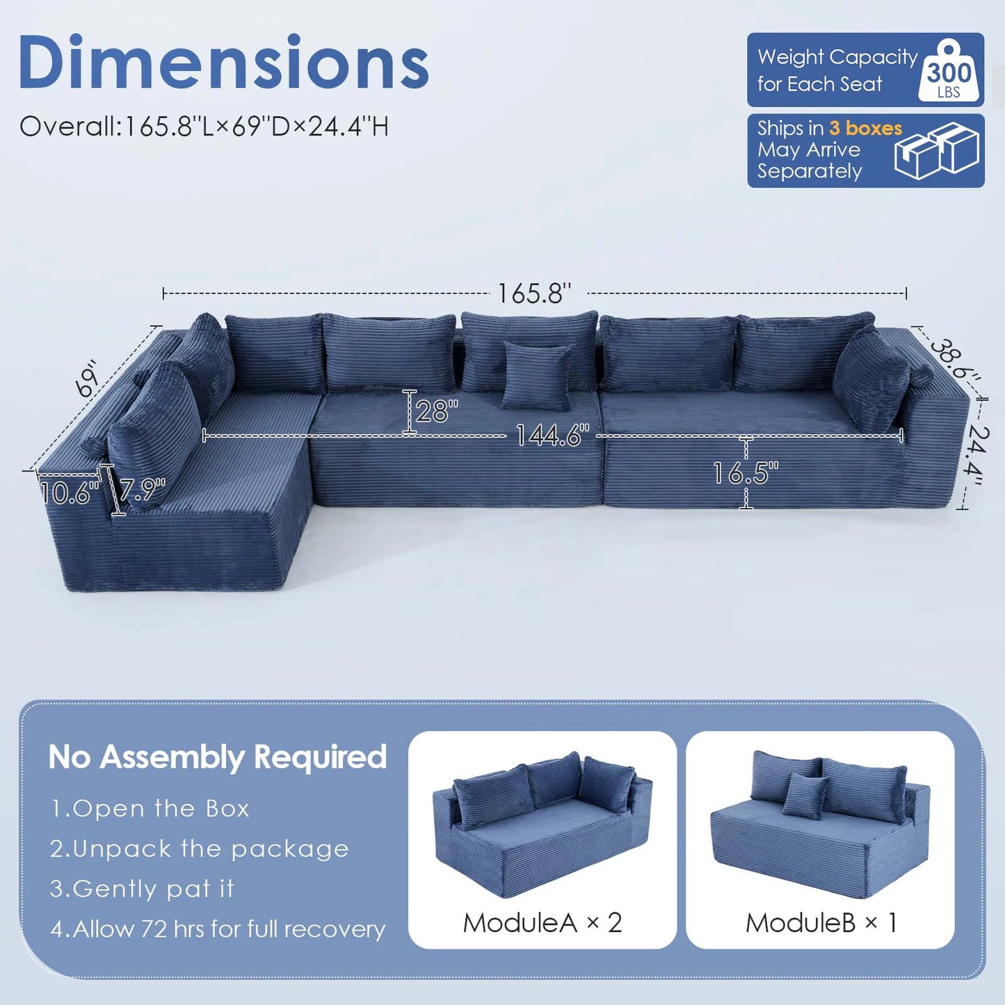 Redlife 6 Seat Modular Sectional Sofa With Ottoman
