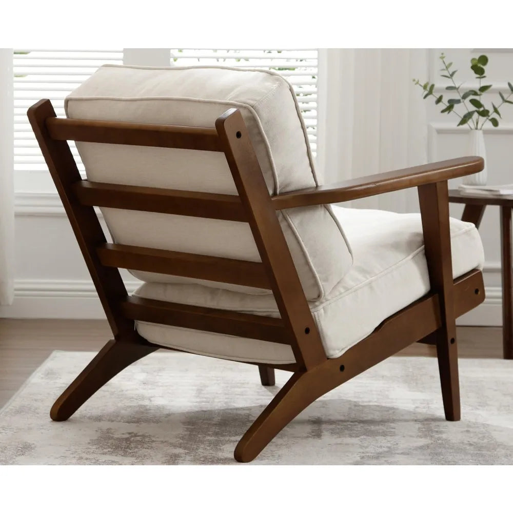 RBXC Mid Century Modern Accent Chair With Ottoman Walnut Linen