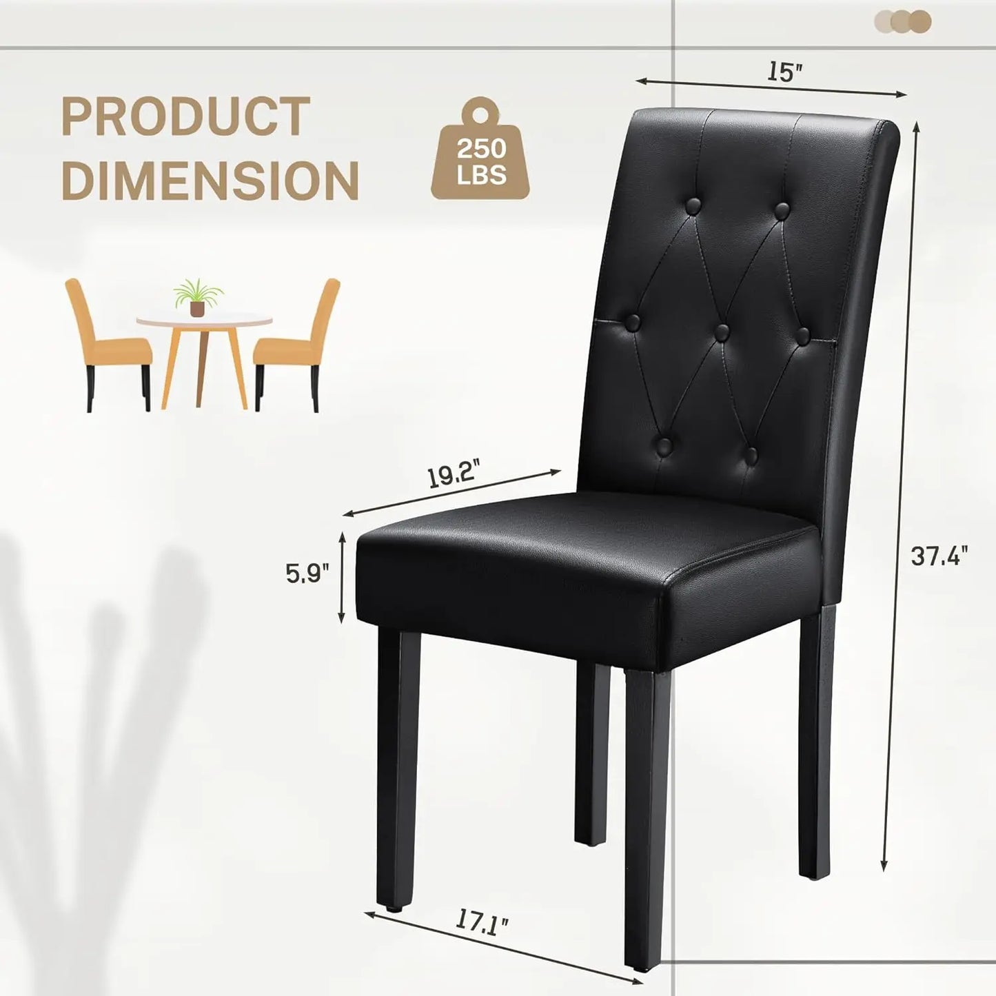 Upholstered Dining Chairs Set Of 4 With Button Tufted PU Leather And Wood Legs