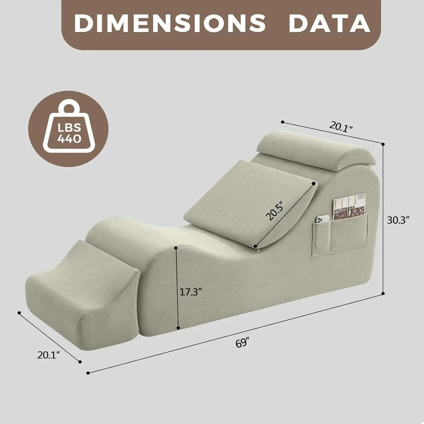 Yoga Chair Lounge For Adults Ergonomic Chaise With Side Pocket