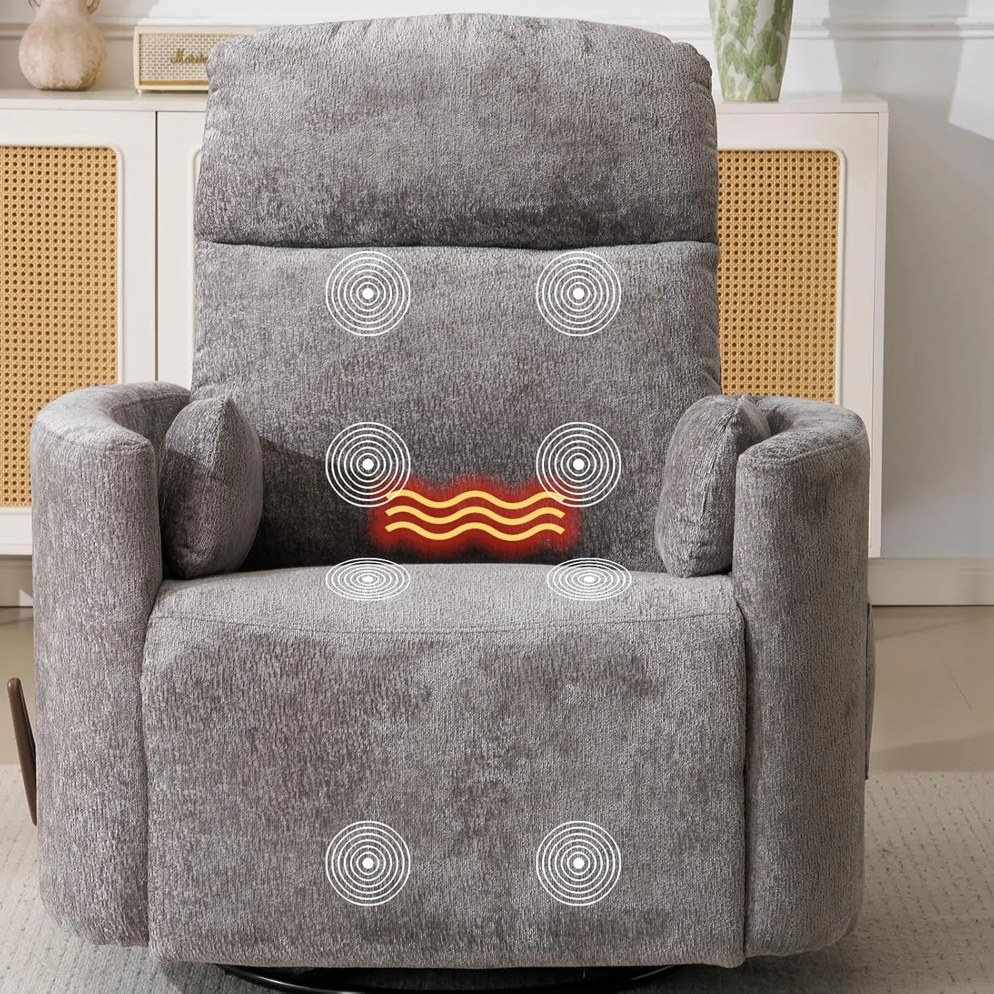 Swivel Rocker Recliner With Massage And Heat Adjustable Headrest
