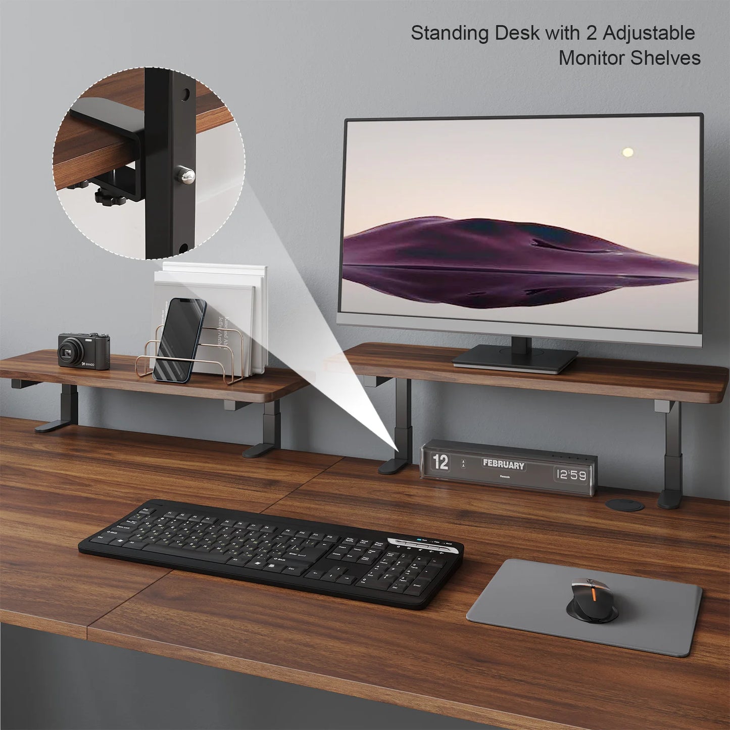 ONBRILL Electric Standing Desk With Memory Controller And Monitor Shelves