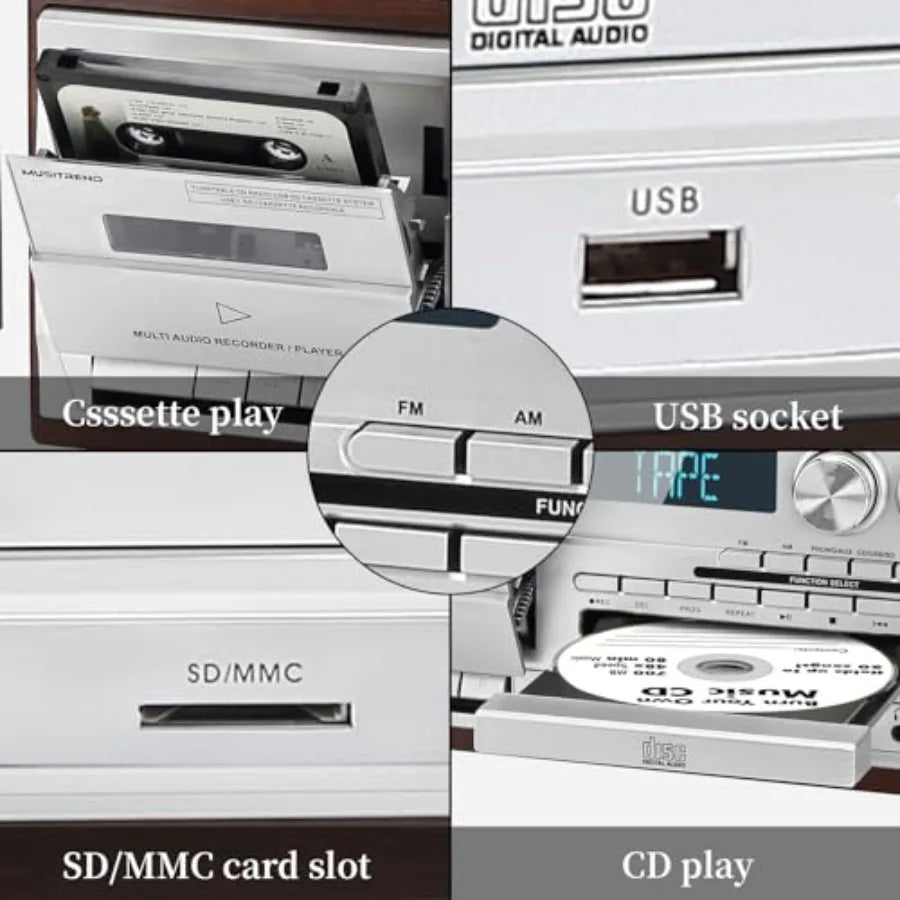 SHXI 10-in-1 Bluetooth Turntable with External Speakers