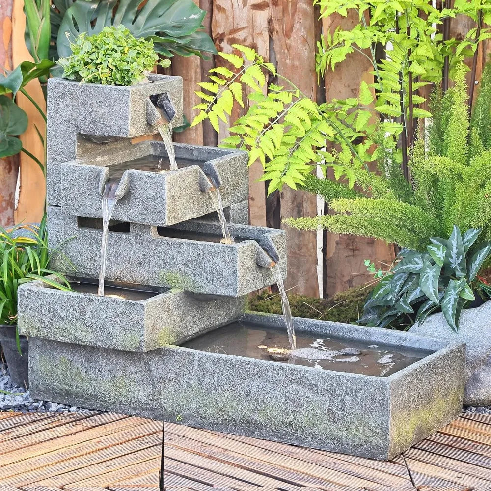 Tankana Tiered Water Fountain Outdoor Garden Cascade With LED