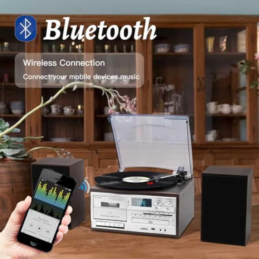 SHXI 10-in-1 Bluetooth Turntable with External Speakers