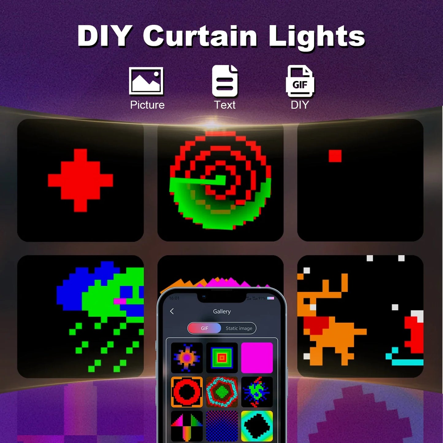 GCTECHING 400 LED Curtain Lights With App Remote Music Sync