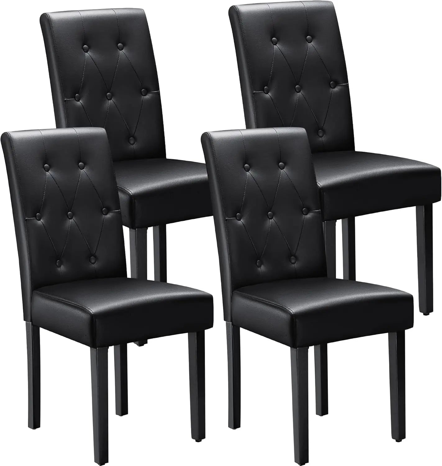 Upholstered Dining Chairs Set Of 4 With Button Tufted PU Leather And Wood Legs