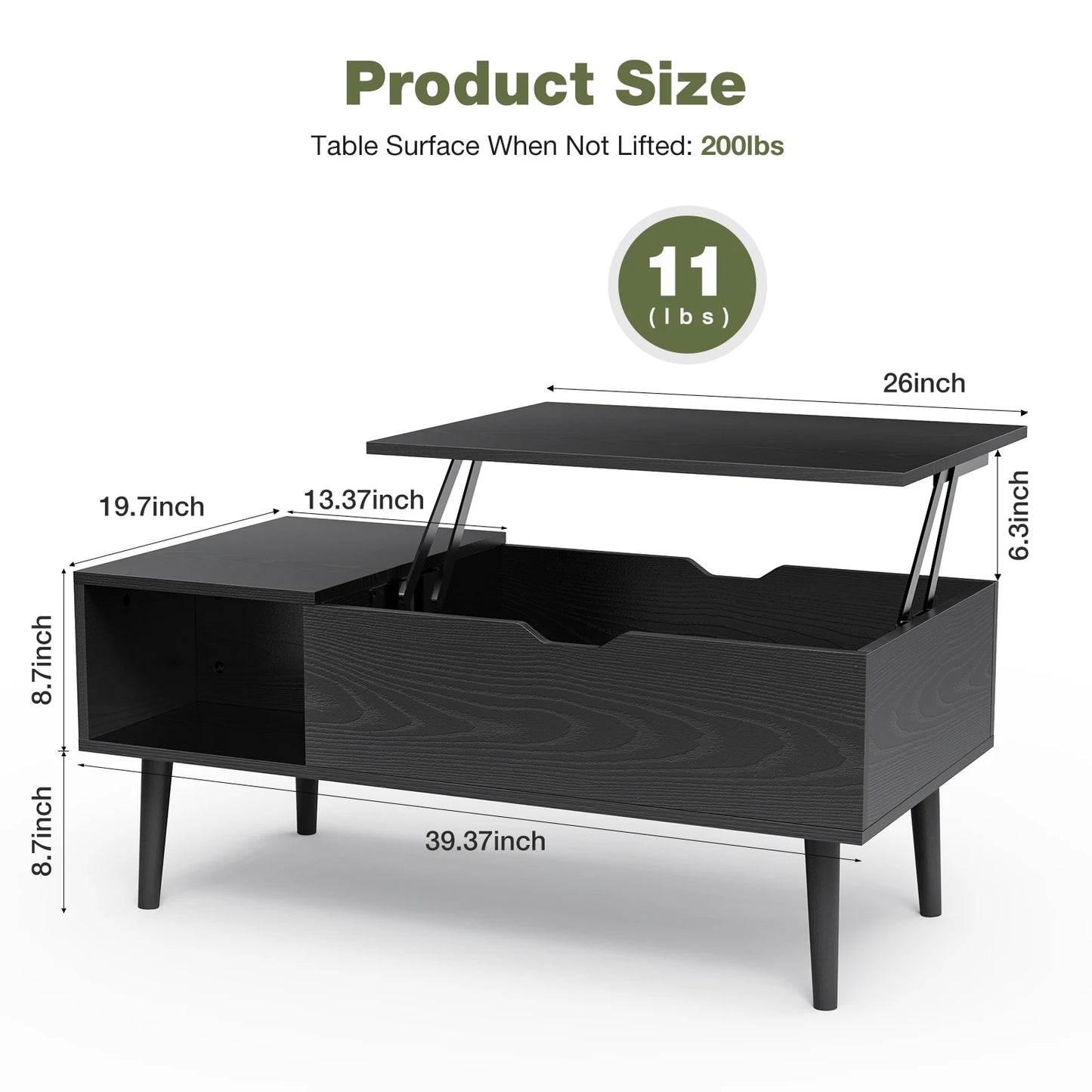 JHK Lift Top Coffee Table With Storage and Adjustable Shelf