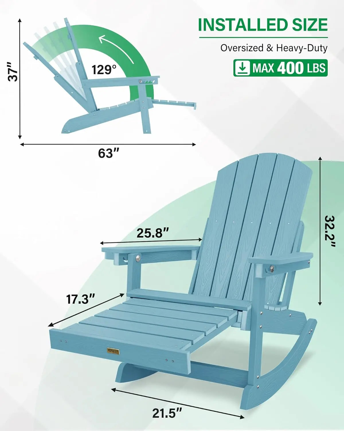 Set of 2 Oversize Adirondack Chairs With Retractable Ottoman