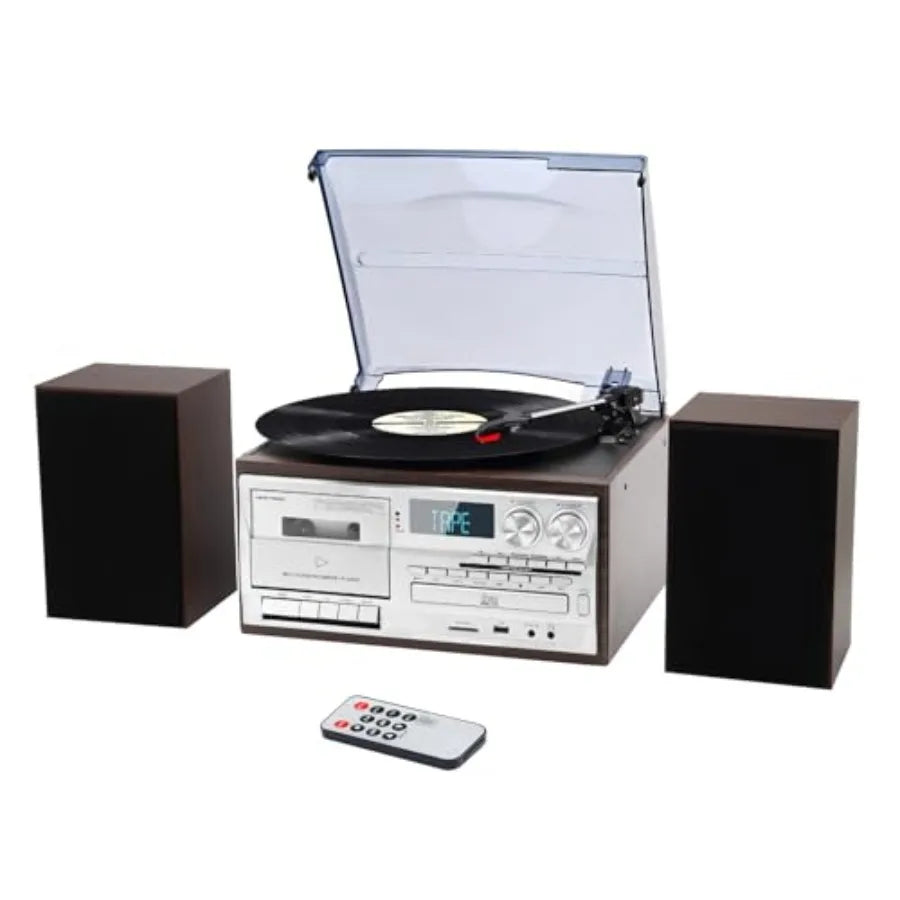 SHXI 10-in-1 Bluetooth Turntable with External Speakers