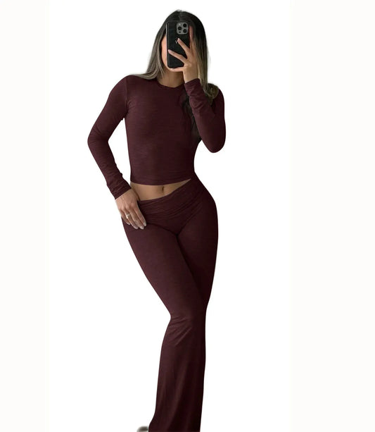 Women's Yoga Two-Piece Set Long Sleeve Wide-Leg Activewear