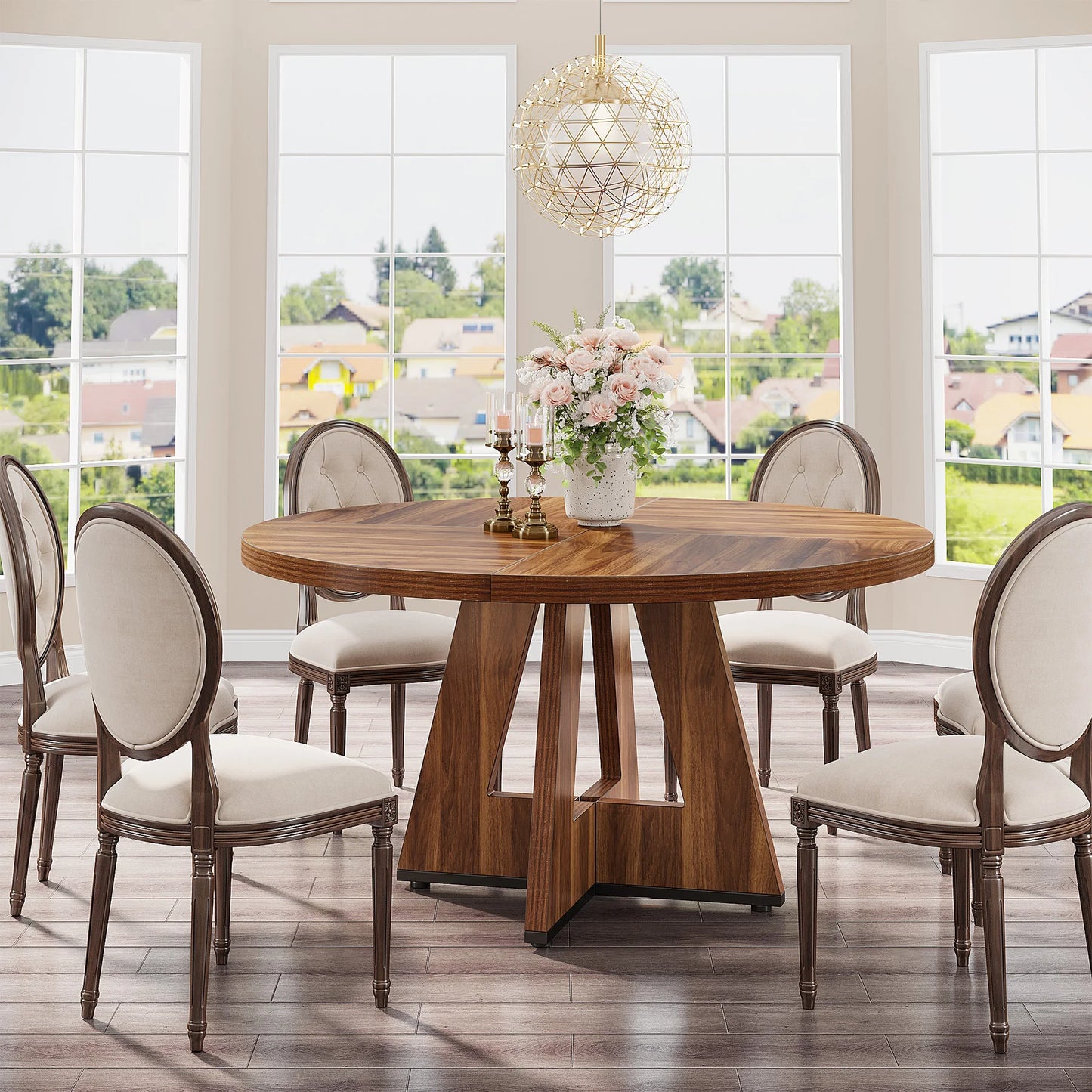 Tribesigns Round Dining Table for Four Farmhouse Kitchen Dining Room