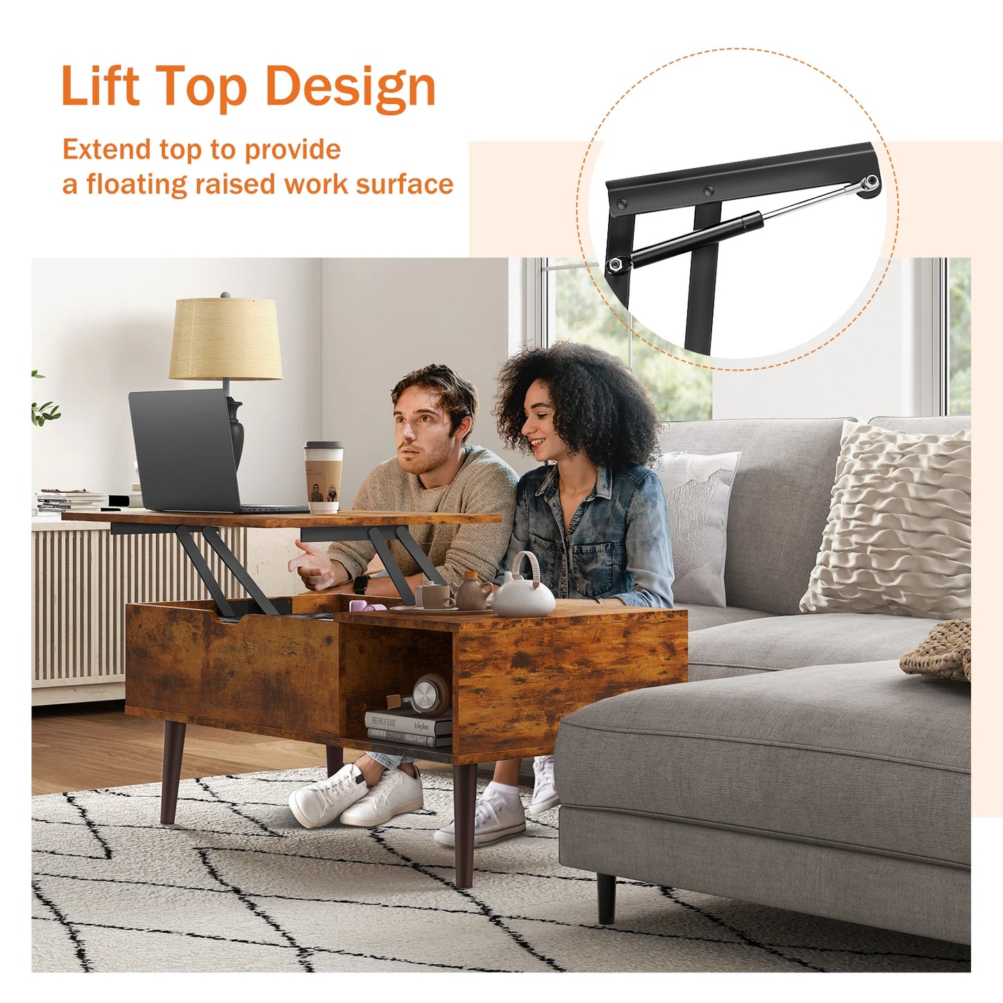 JHK Lift Top Coffee Table With Storage and Adjustable Shelf