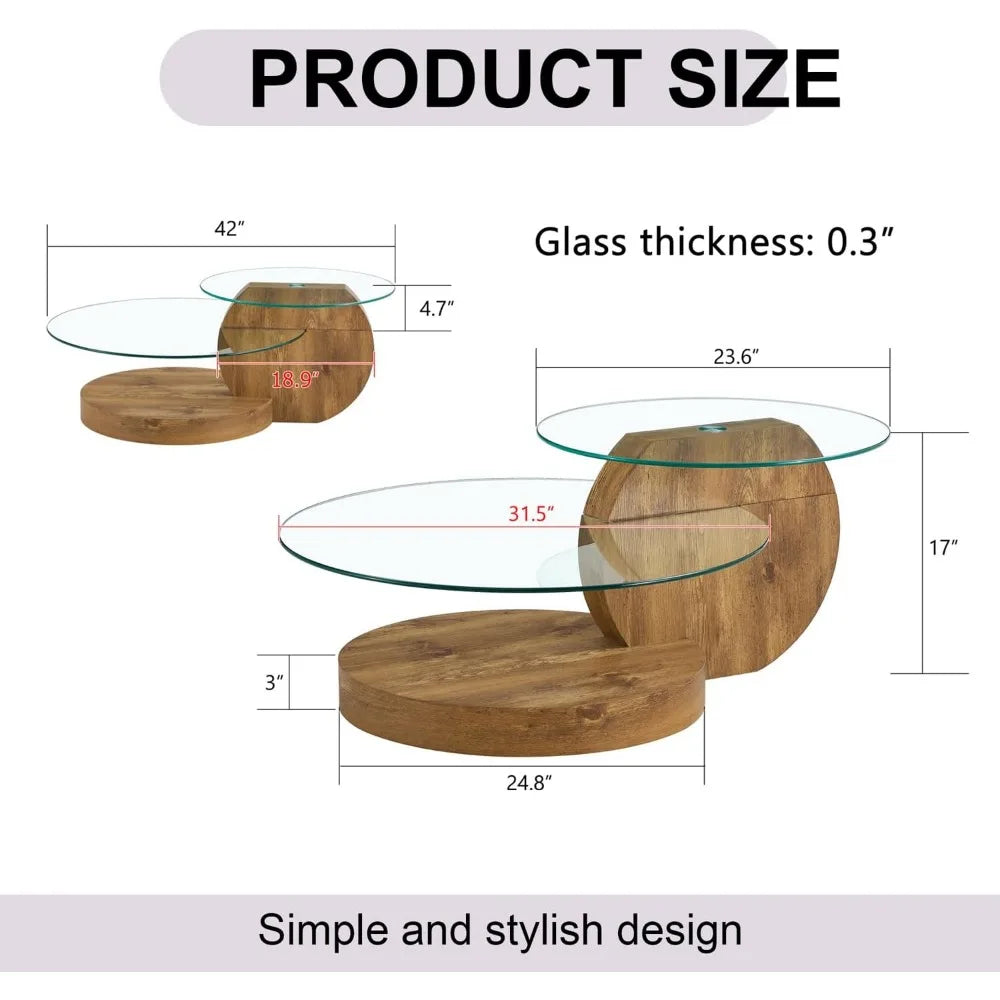 Modern Tempered Glass Coffee Table With Wood 3 Tier Design