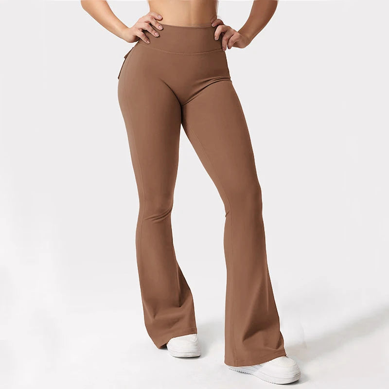 Women's Yoga Flare Trousers High Waisted Tummy Control Pockets
