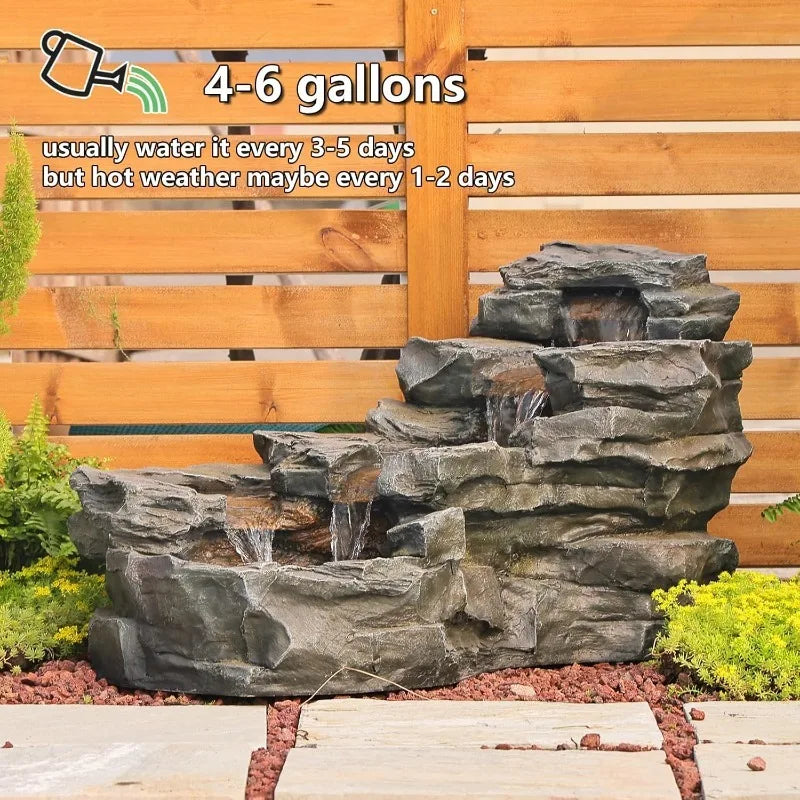 Garden Outdoor Water Fountain Floor Standing Five Tier Waterfall LED