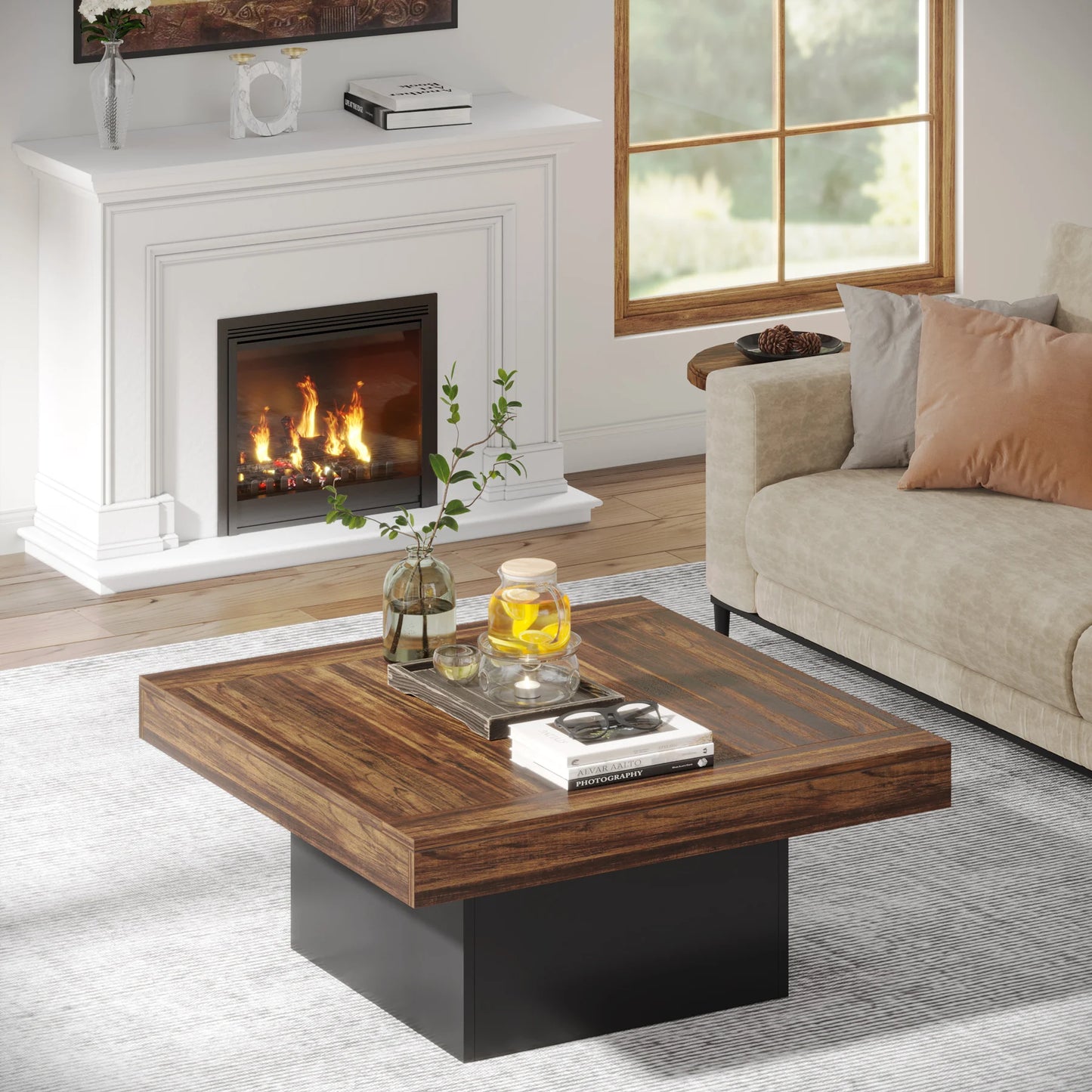 Tribesigns Square LED Coffee Table Engineered Wood