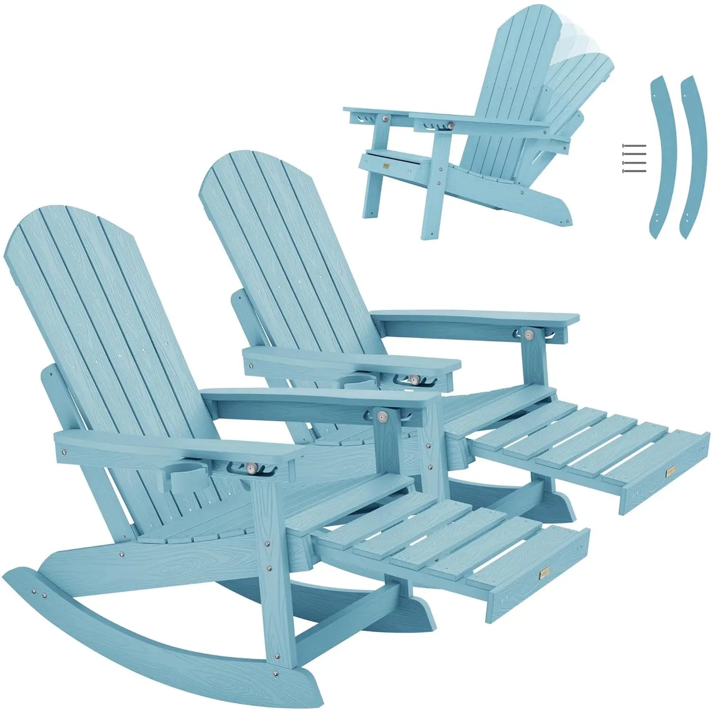 Set of 2 Oversize Adirondack Chairs With Retractable Ottoman