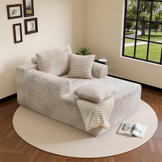 Single Sofa Bed In Corduroy Fabric With Cushions And Pillows