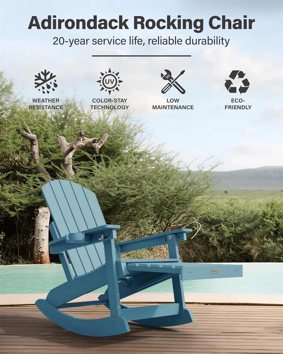 Set of 2 Oversize Adirondack Chairs With Retractable Ottoman