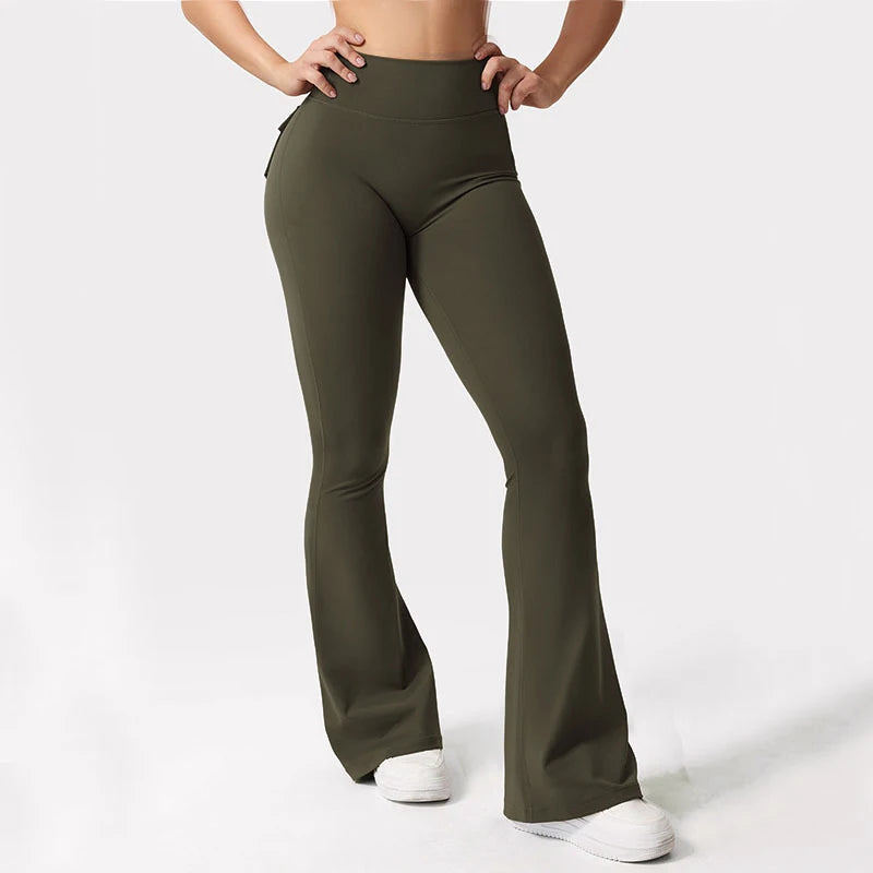 Women's Yoga Flare Trousers High Waisted Tummy Control Pockets