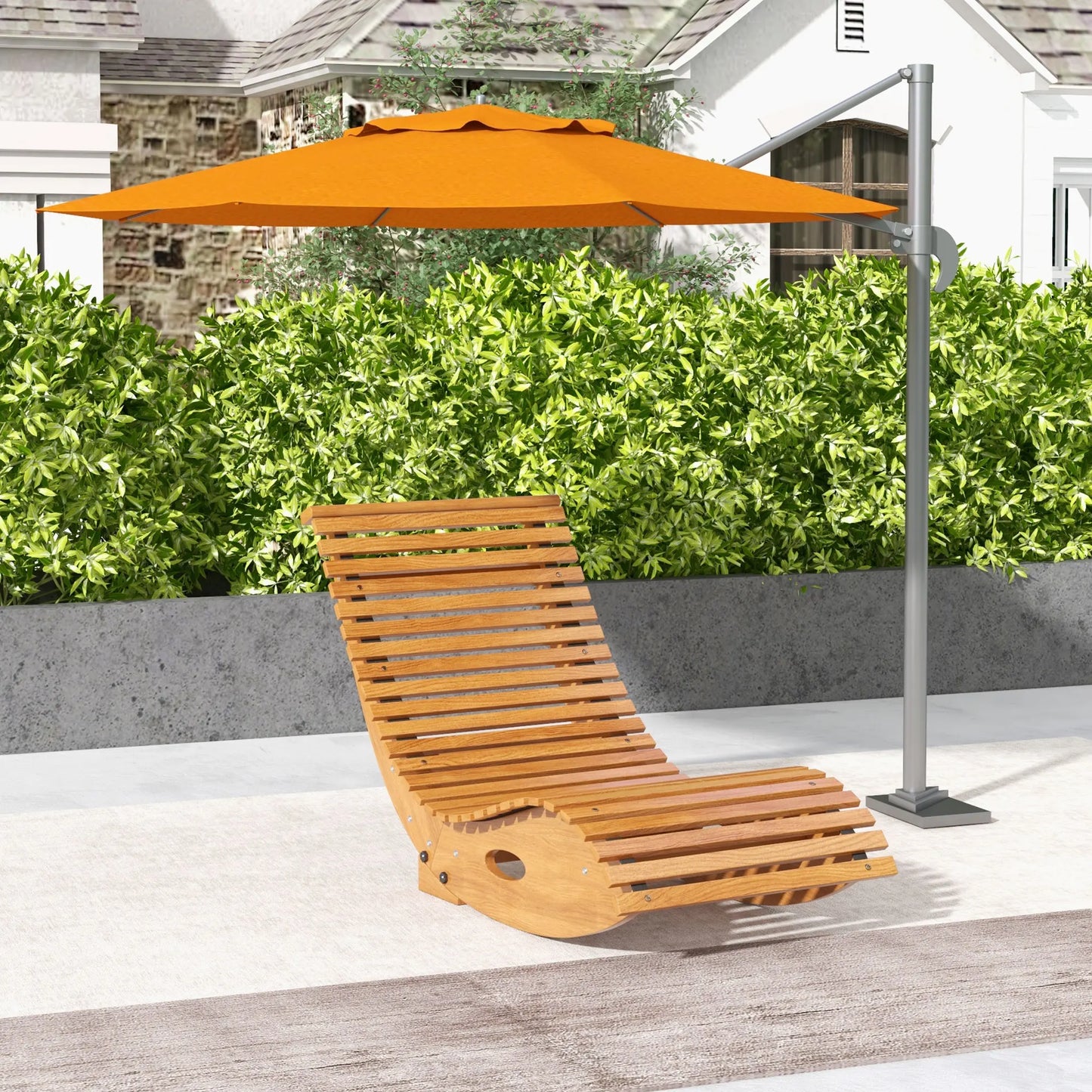 Outsunny Teak Outdoor Rocking Chair With Slatted Seat