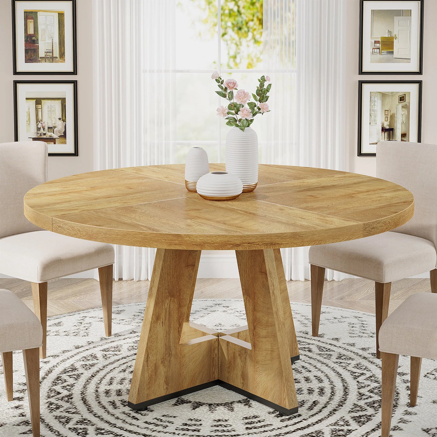 Tribesigns Round Dining Table for Four Farmhouse Kitchen Dining Room