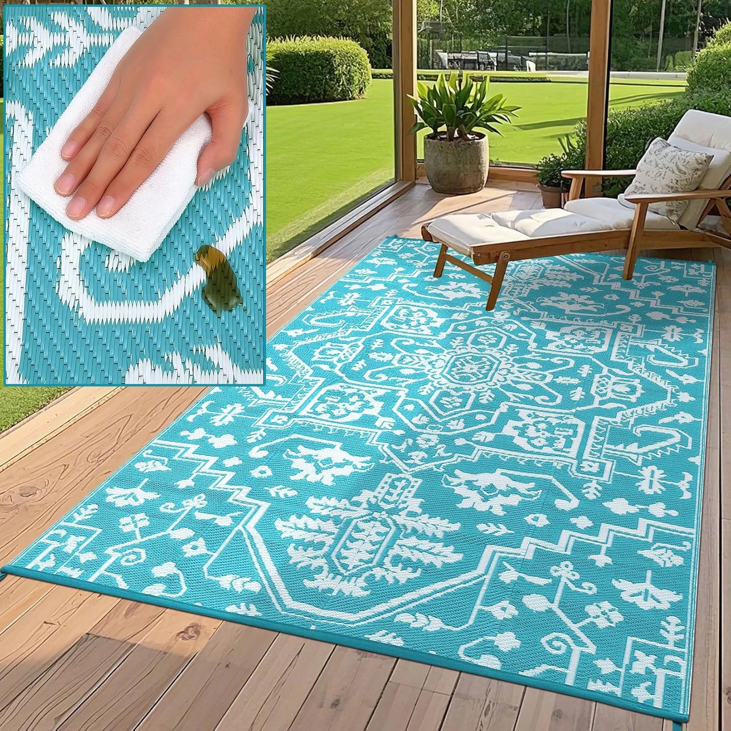 TWISTER.CK Waterproof Outdoor Rug Stain Resistant Easy Clean Patio Mat