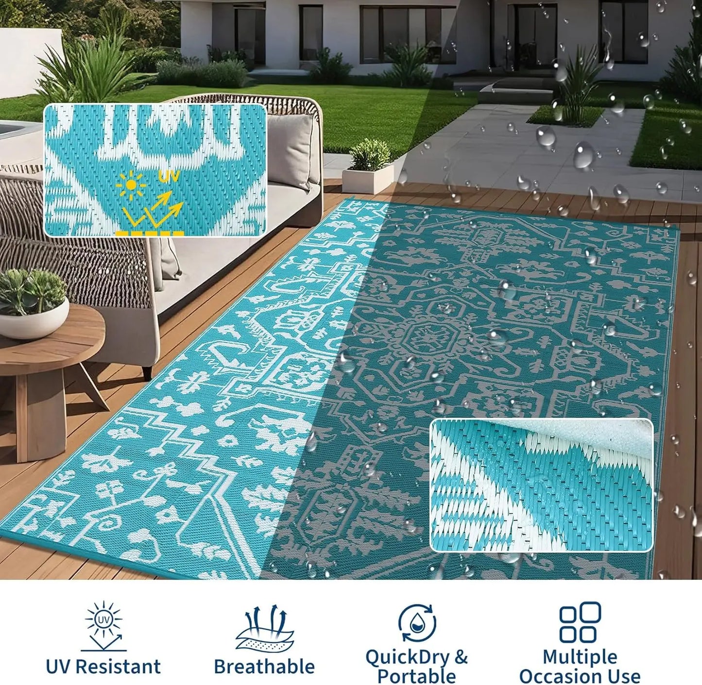 TWISTER.CK Waterproof Outdoor Rug Stain Resistant Easy Clean Patio Mat