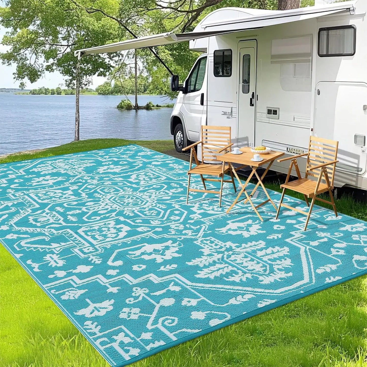 TWISTER.CK Waterproof Outdoor Rug Stain Resistant Easy Clean Patio Mat