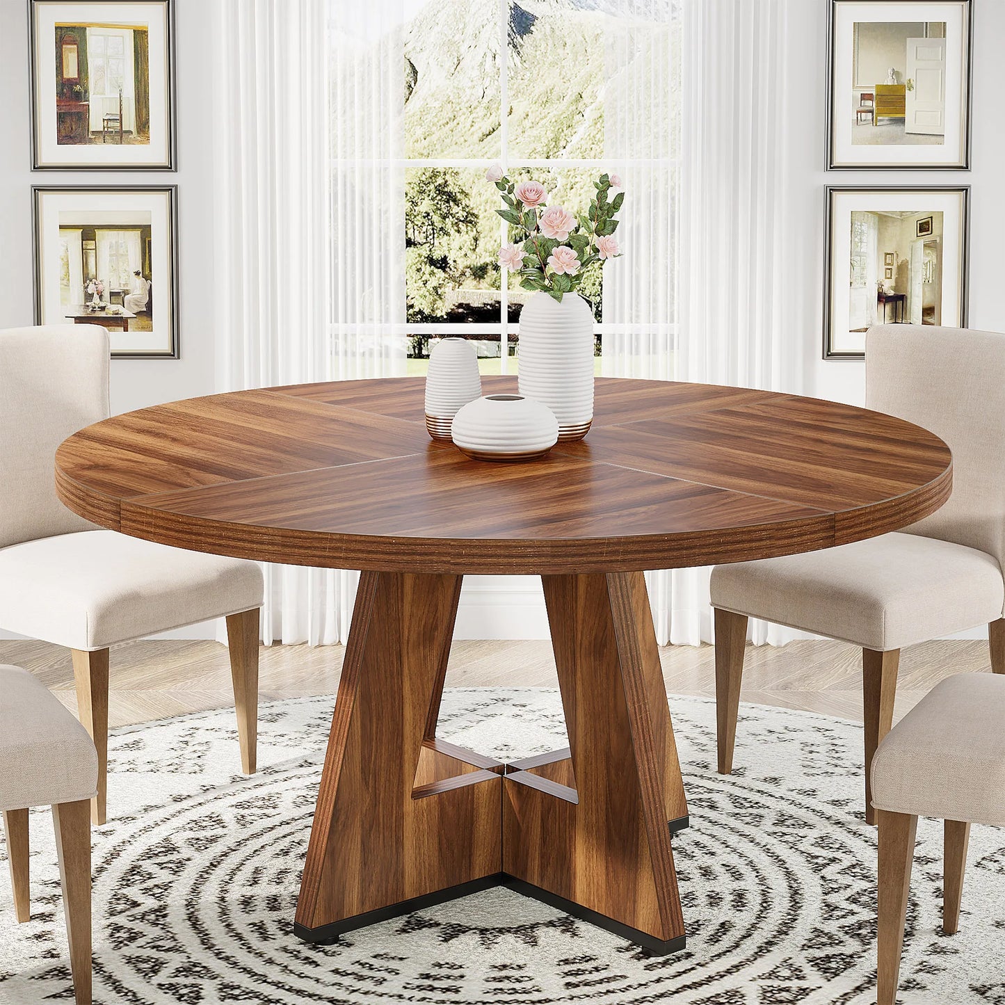 Tribesigns Round Dining Table for Four Farmhouse Kitchen Dining Room