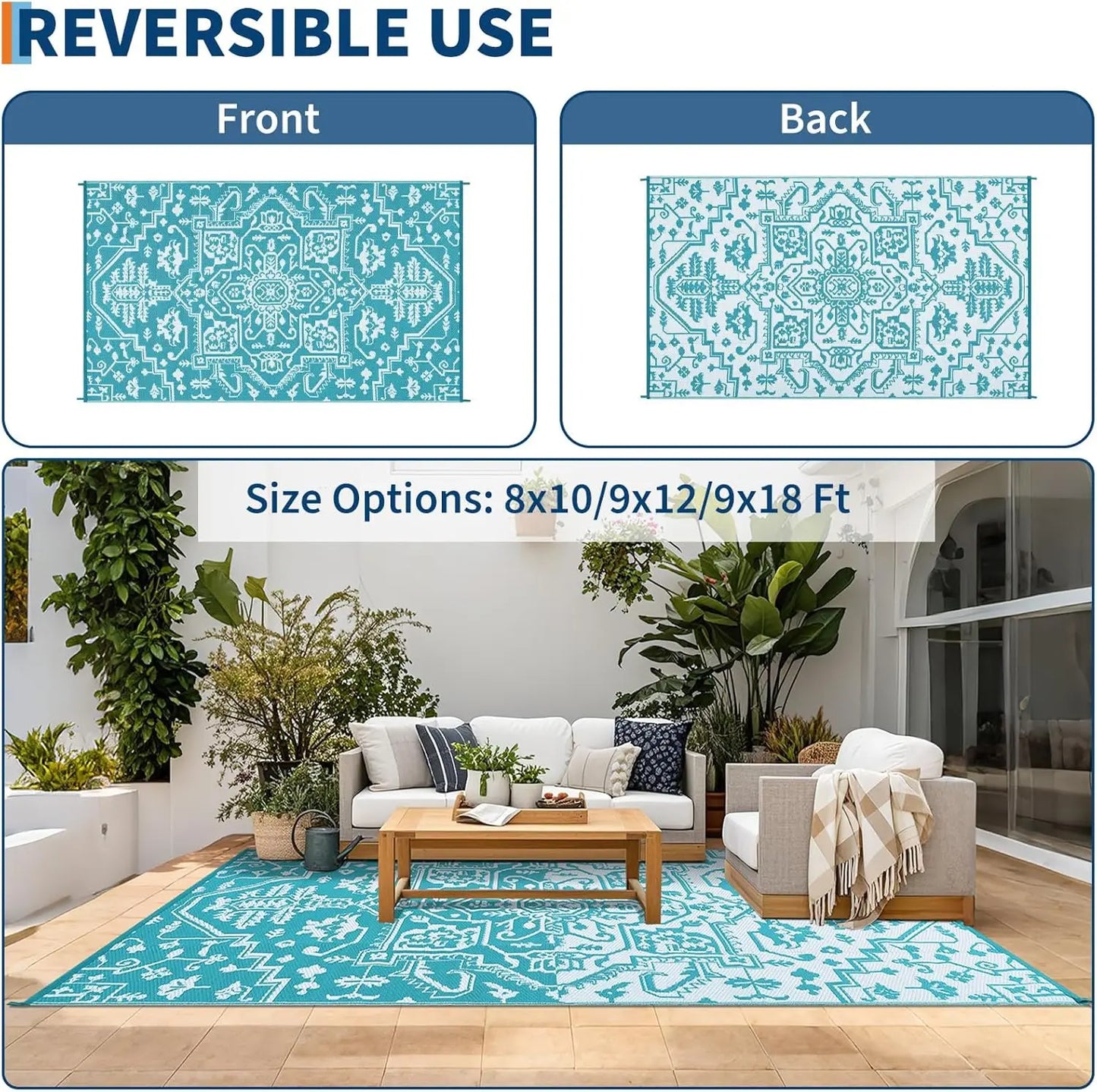 TWISTER.CK Waterproof Outdoor Rug Stain Resistant Easy Clean Patio Mat
