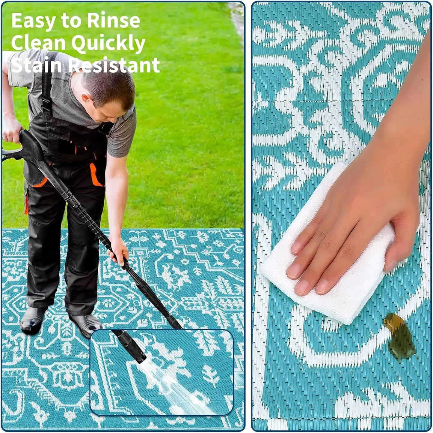 TWISTER.CK Waterproof Outdoor Rug Stain Resistant Easy Clean Patio Mat