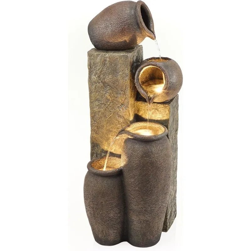 Indoor Outdoor Pottery Fountain With Replaceable LED Lights
