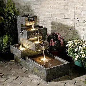 Tankana Tiered Water Fountain Outdoor Garden Cascade With LED
