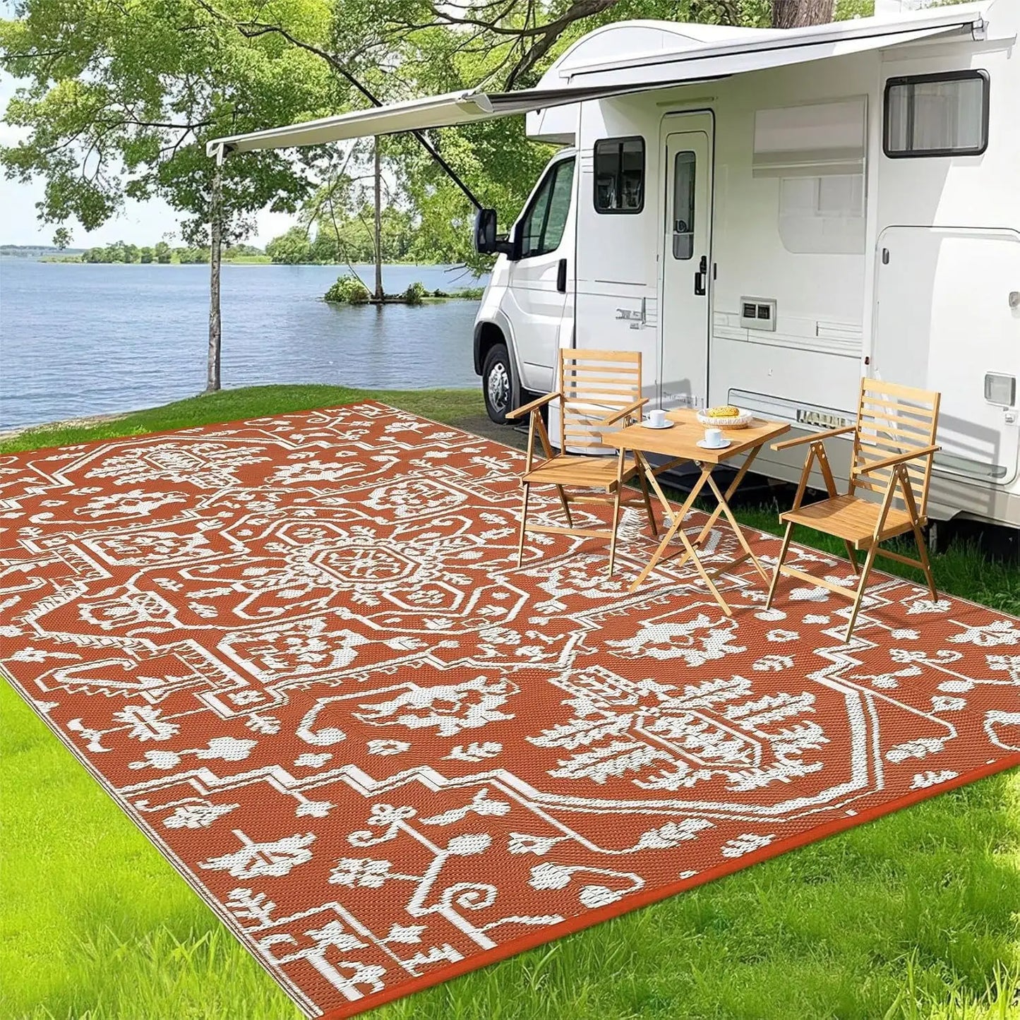 TWISTER.CK Waterproof Outdoor Rug Stain Resistant Easy Clean Patio Mat