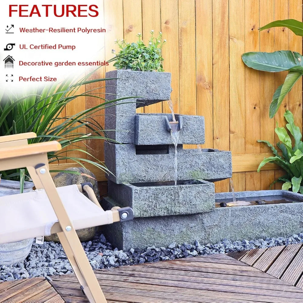 Tankana Tiered Water Fountain Outdoor Garden Cascade With LED