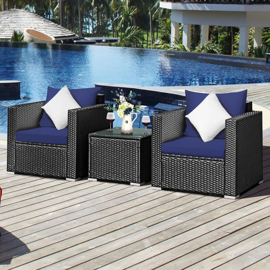 Homasis 3-Piece Outdoor Patio Rattan Wicker Furniture Set With Cushions