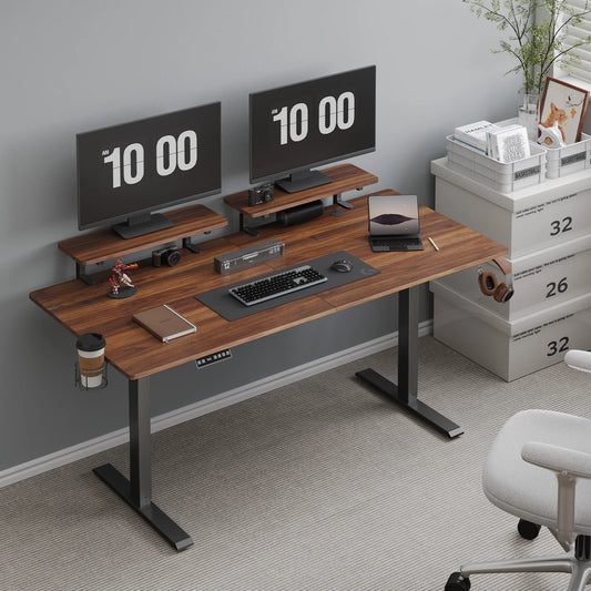 ONBRILL Electric Standing Desk With Memory Controller And Monitor Shelves