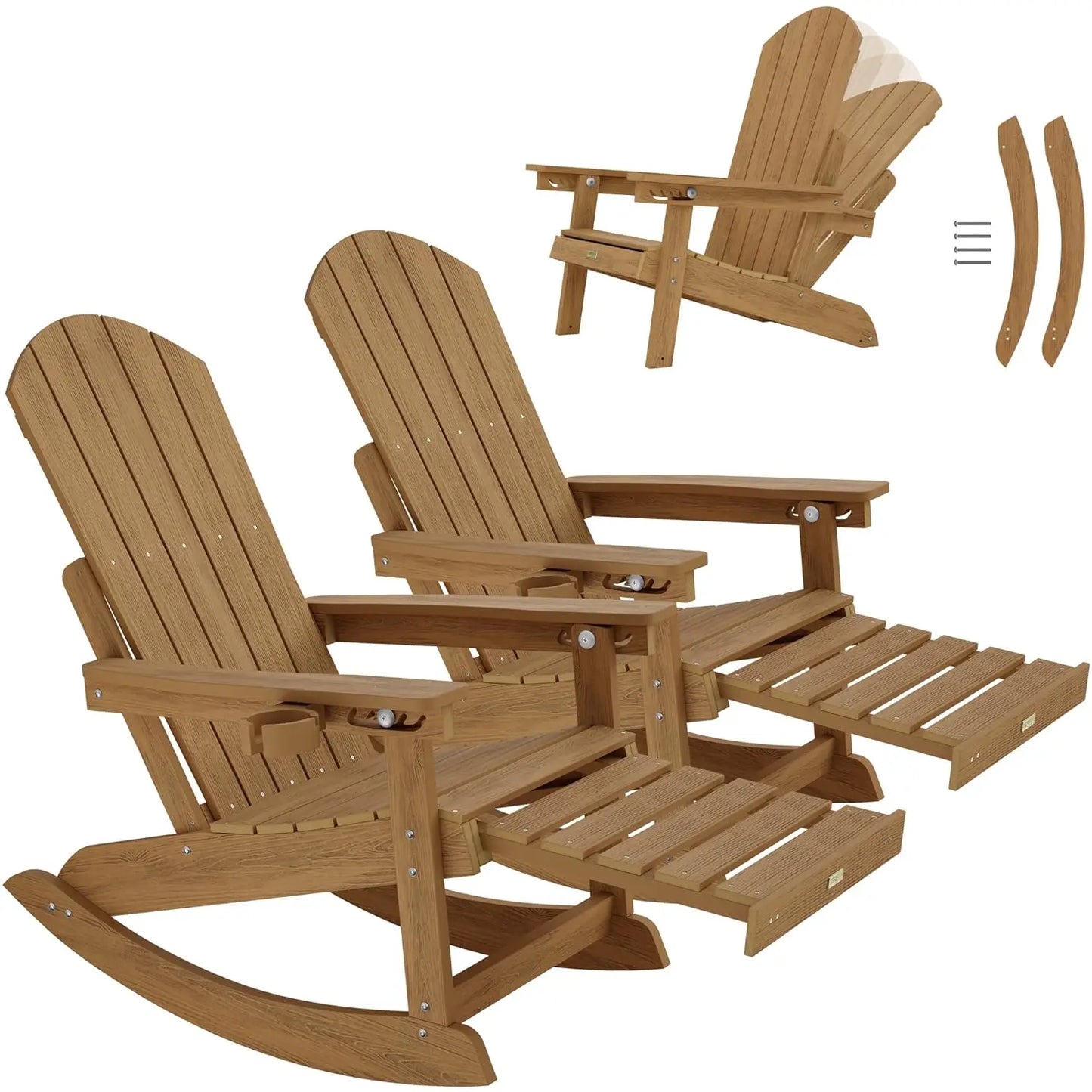 Set of 2 Oversize Adirondack Chairs With Retractable Ottoman
