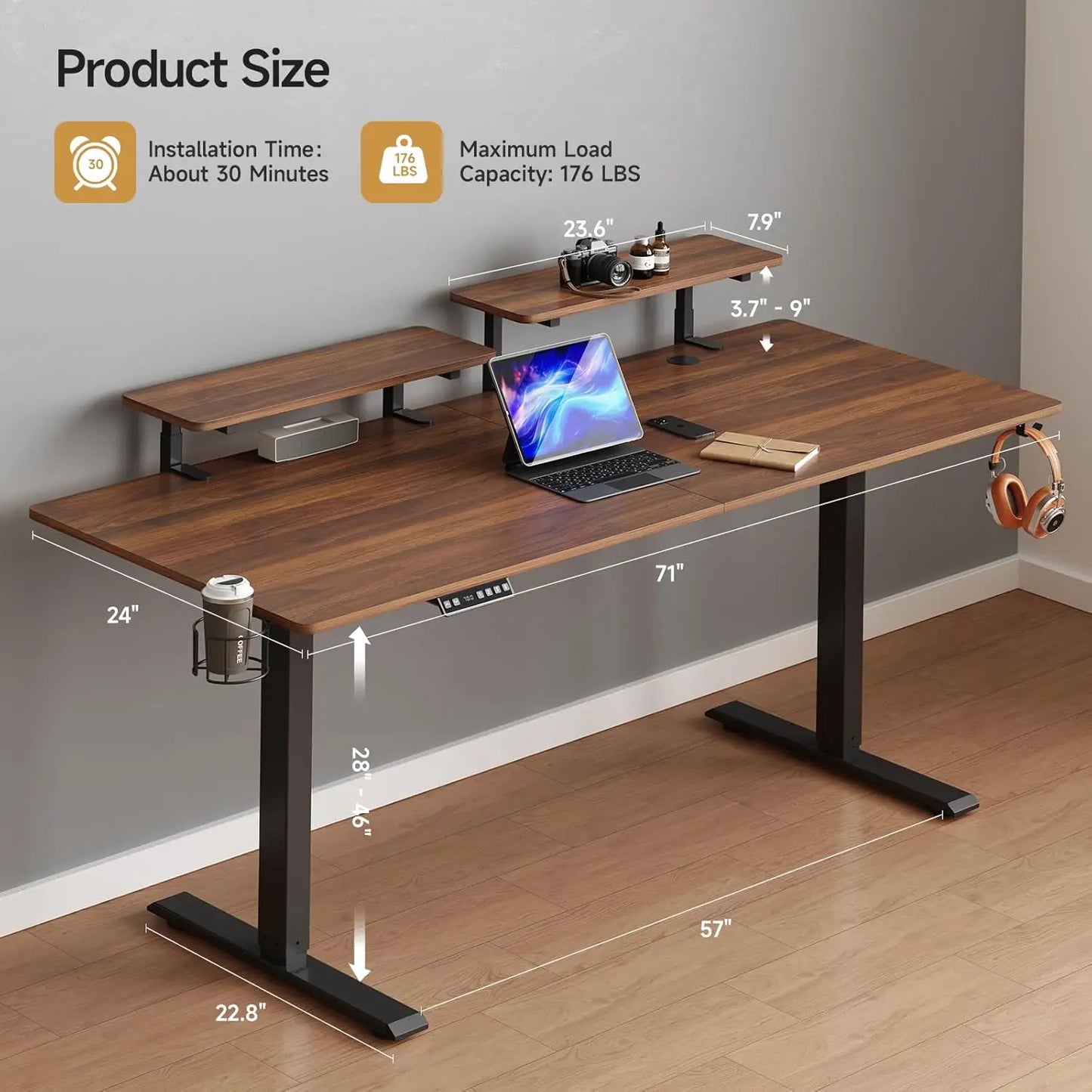ONBRILL Electric Standing Desk With Memory Controller And Monitor Shelves